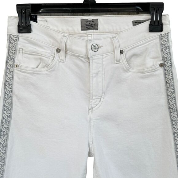 Citizens Of Humanity SZ 26 Harlow Ankle Slim Jeans Hi-Rise Stretch Floral Trim - Picture 2 of 13